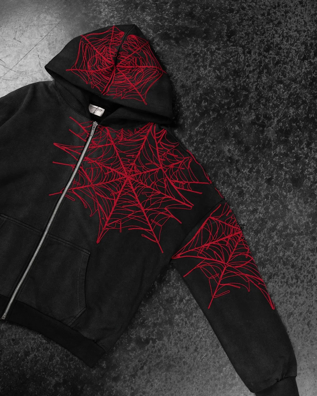 Spider Zip-Up Hoodie in Vintage Black